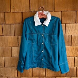 Women's Teal Jean Jacket with White Contrast Collar